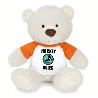 Personalized Ice Hockey Teddy Bear - 10 Inch White Nuzzles Bear - Orange Shirt