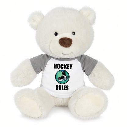 Personalized Ice Hockey Teddy Bear - 10 Inch White Nuzzles Bear - Grey Shirt