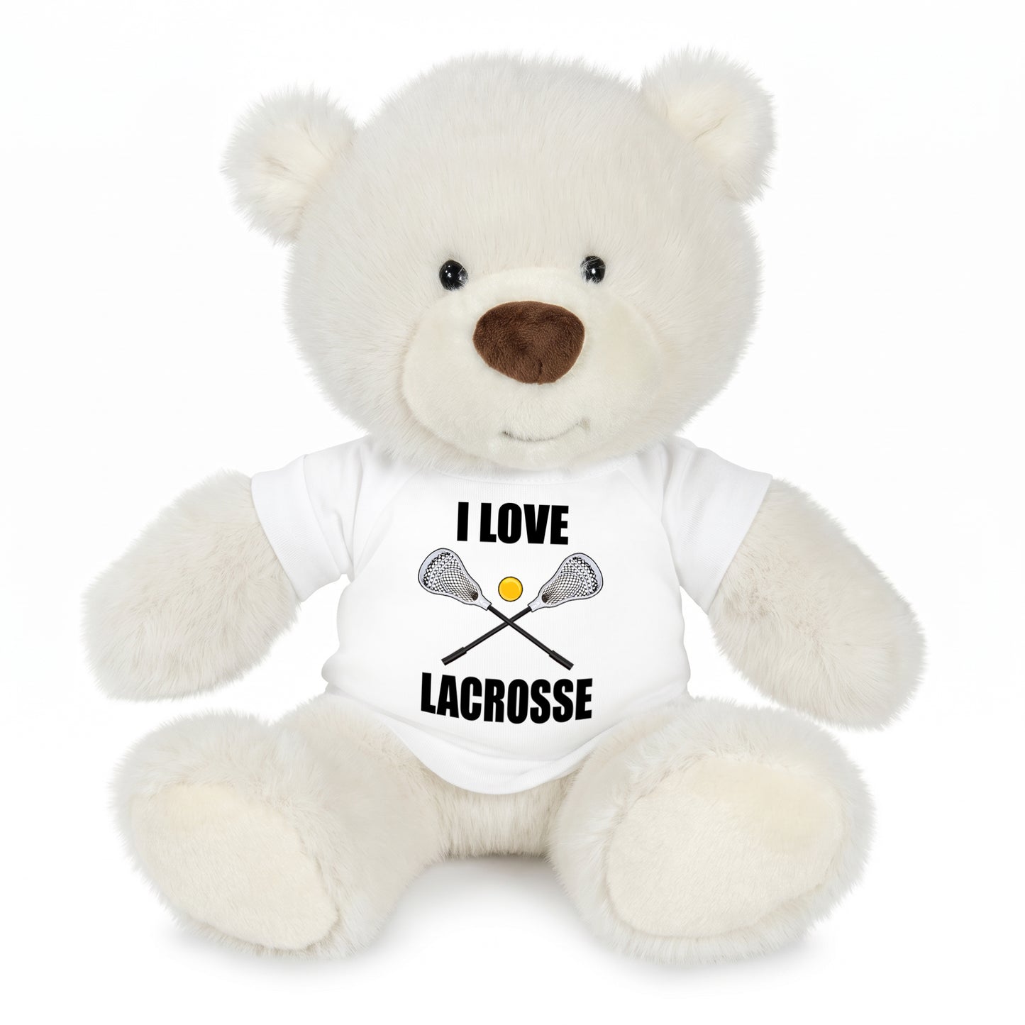 Personalized Lacrosse Teddy Bear - 10 Inch White Nuzzles Bear - White Shirt