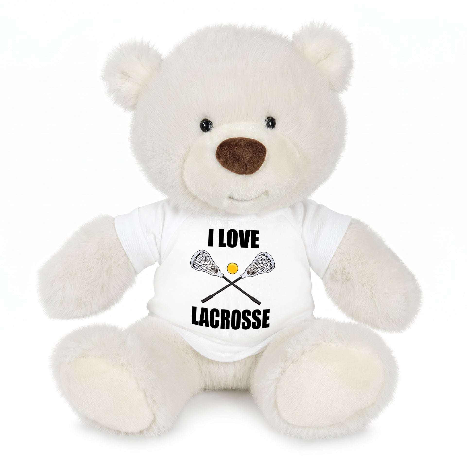 Personalized Lacrosse Teddy Bear - 10 Inch White Nuzzles Bear - White Shirt
