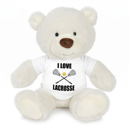 Personalized Lacrosse Teddy Bear - 10 Inch White Nuzzles Bear - White Shirt