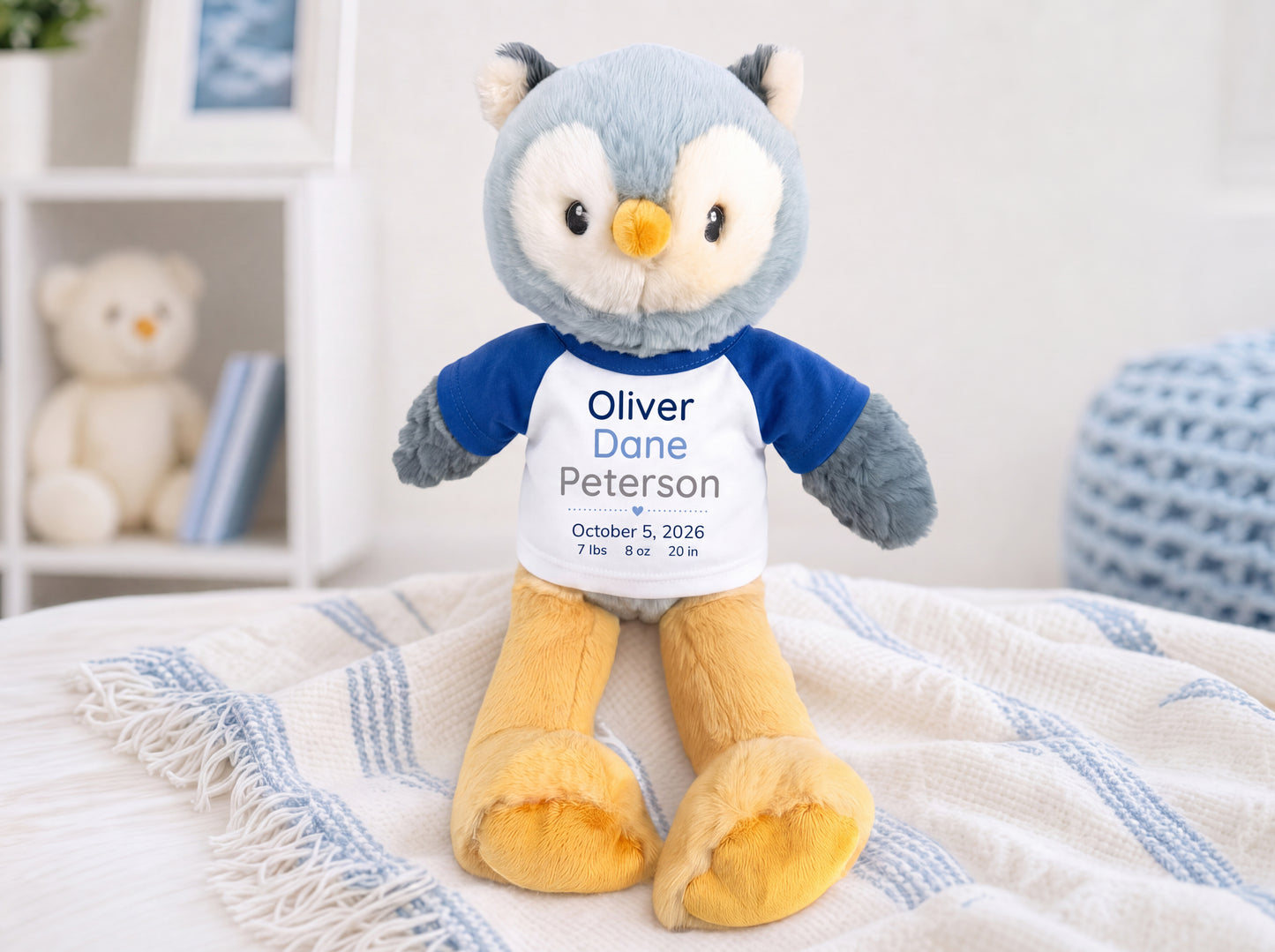 Personalized Stuffed Owl for Baby Boy or Girl - 12 Inch Ollie Owl - Custom Baby Gift