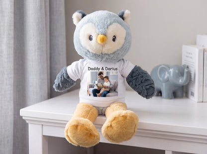 Personalized Stuffed Owl - 12 Inch Ollie Owl with your custom photo and/or text