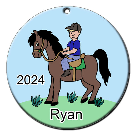 Boy&nbsp;on Horse Personalized Christmas Ornament