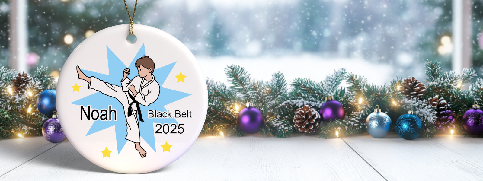 Personalized Christmas ornaments - Karate, Gymnastics, Horseback Riding, Piano, Swimming, and more.