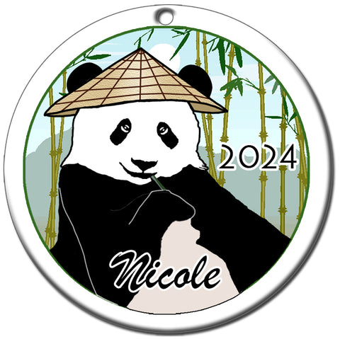 Panda with Cone Hat Personalized Christmas Ornament