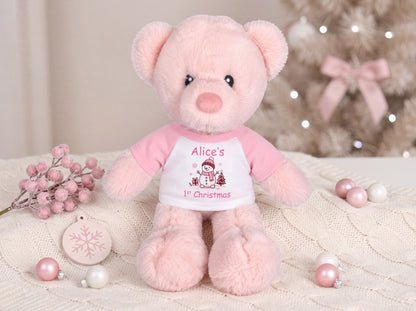 Personalized Christmas Teddy Bear - 12 Inch Pink Baby Bear