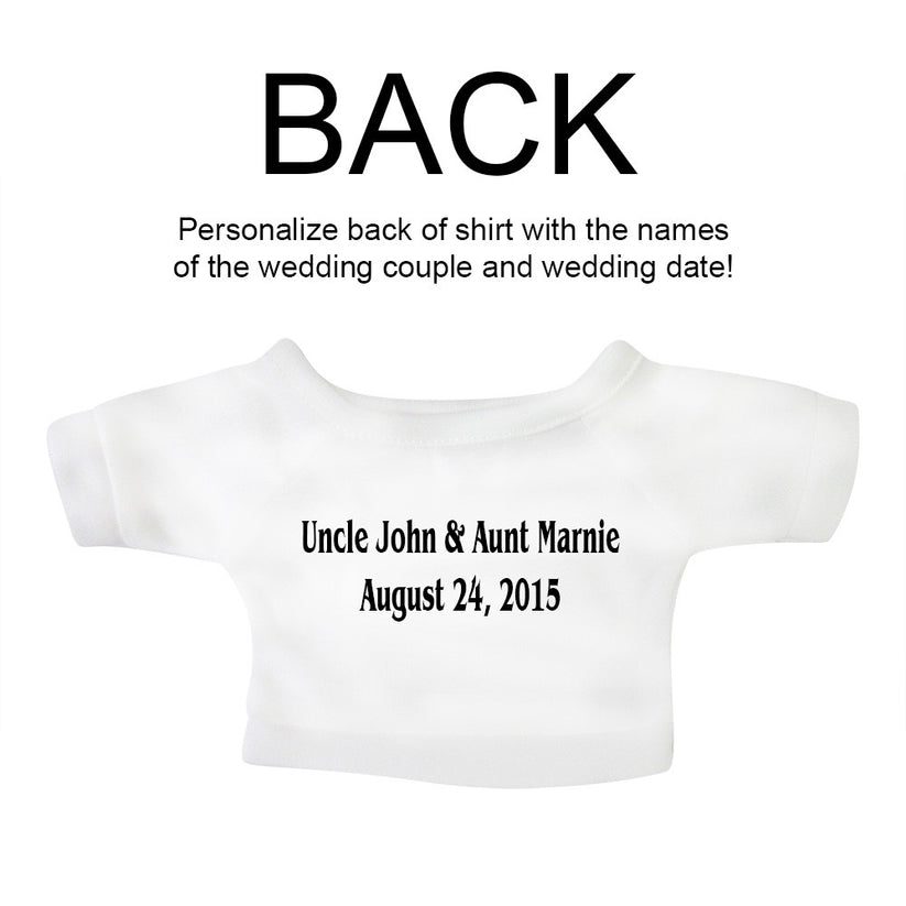 Back Printing Example for Personalized Ring Bearer, Flower Girl, and Wedding Party Teddy Bears and Stuffed Animals