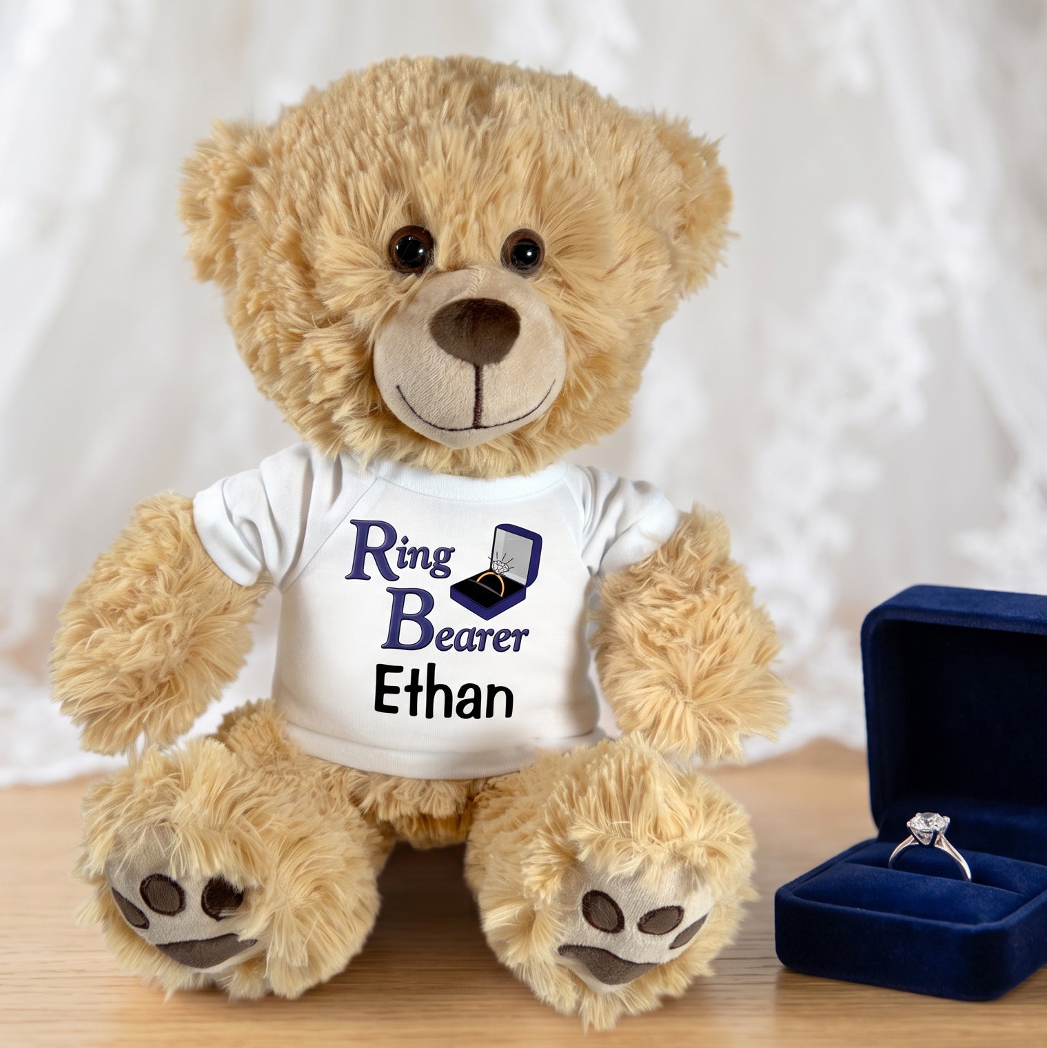 Ring Bearer Teddy Bear -  Personalized 14" Honey Bear