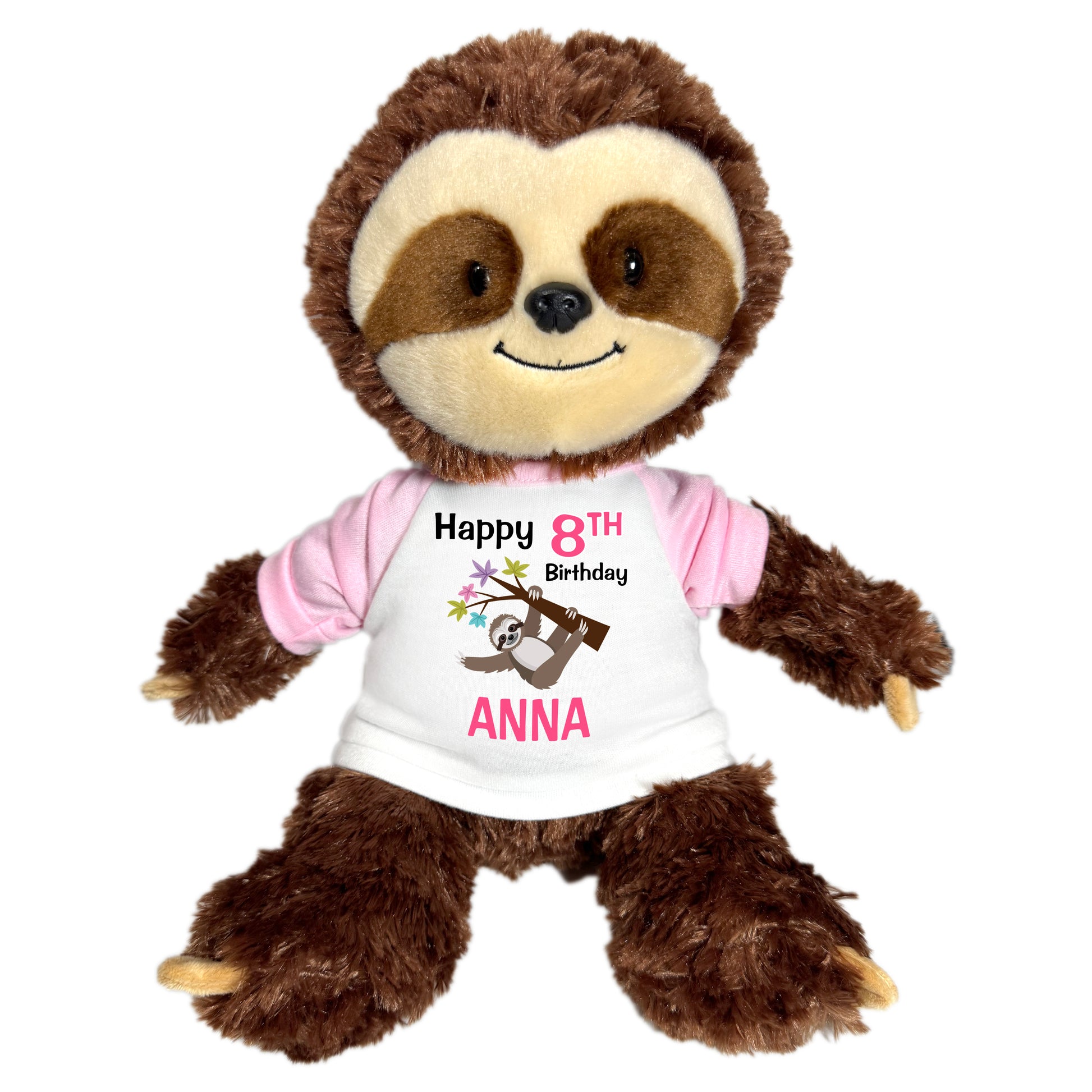 Personalized Birthday Sloth - 12 Inch Plush Tubbie Wubbie Sloth - Pink