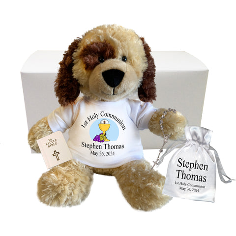 First Communion Spotty Dog Gift Set - Personalized 12" Plush