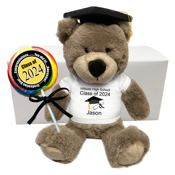 Graduation Teddy Bear Personalized Gift Set - 14" Taupe Bear Class of 2024