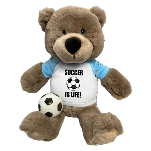 Personalized Soccer Teddy Bear - 14" Taupe Bear