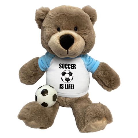 Personalized Soccer Teddy Bear - 14" Taupe Bear