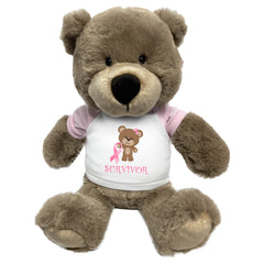 Breast Cancer Support Teddy Bear - Personalized 14" Taupe Bear - Survivor Design
