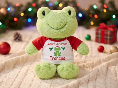 Personalized Christmas Stuffed Frog - 12 Inch Plush Tumbletoes Frog - Custom gift for frog lovers