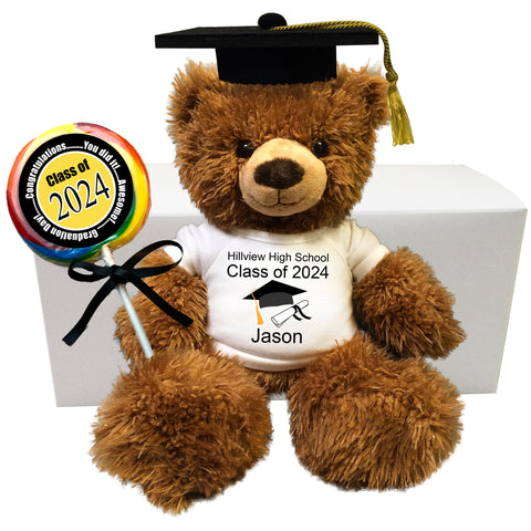 Graduation Teddy Bear Personalized Gift Set - 14" Brown Tummy Bear