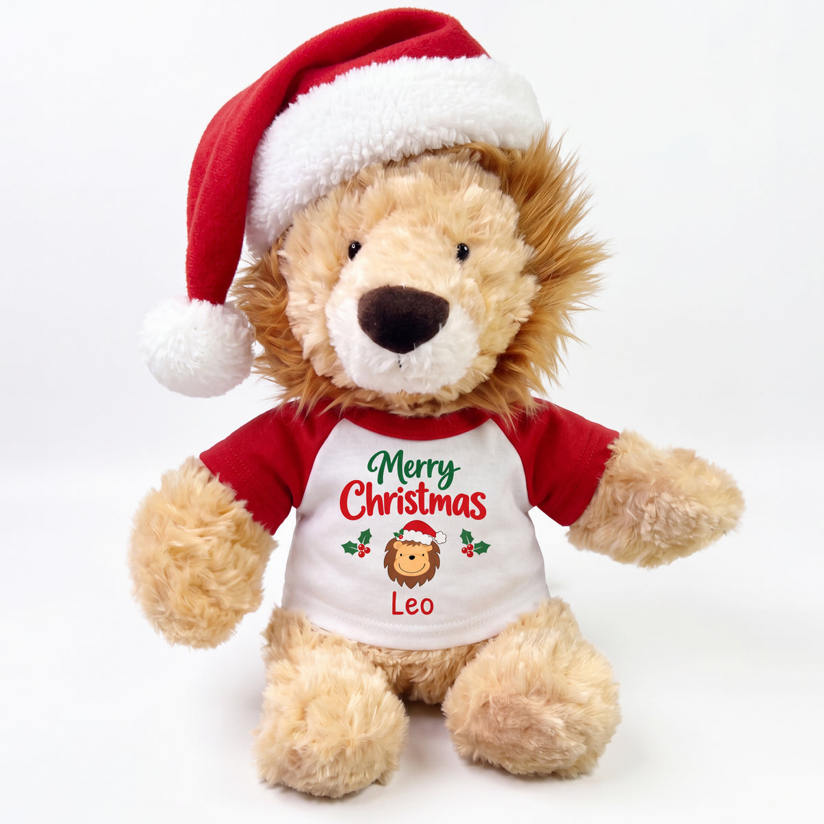 Personalized Christmas Stuffed Lion - 12 Inch Plush Tubbie Wubbies Lion with optional santa hat