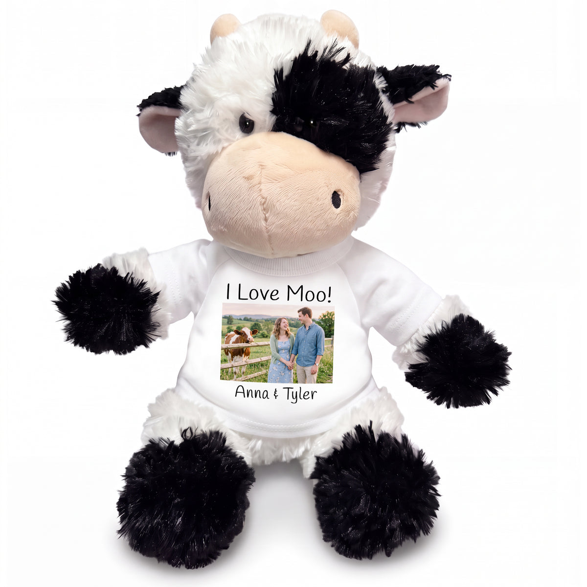 Personalized Stuffed Cow - 12 inch Tubbie Wubbie Cow with Photo and/or Text - White, Print on Front Only (Included)