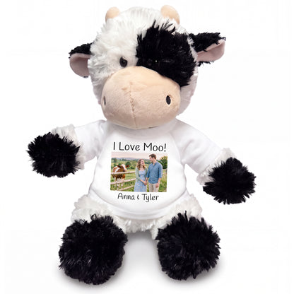 Personalized Stuffed Cow - 12 inch Tubbie Wubbie Cow with Photo and/or Text - White, Print on Front Only (Included)