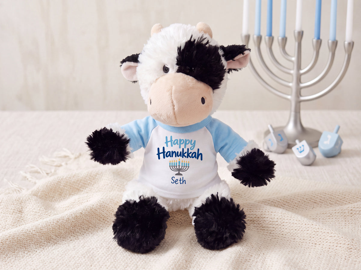 Personalized Hanukkah Stuffed Cow - 12 Inch Plush Tubbie Wubbies Cow Custom gift