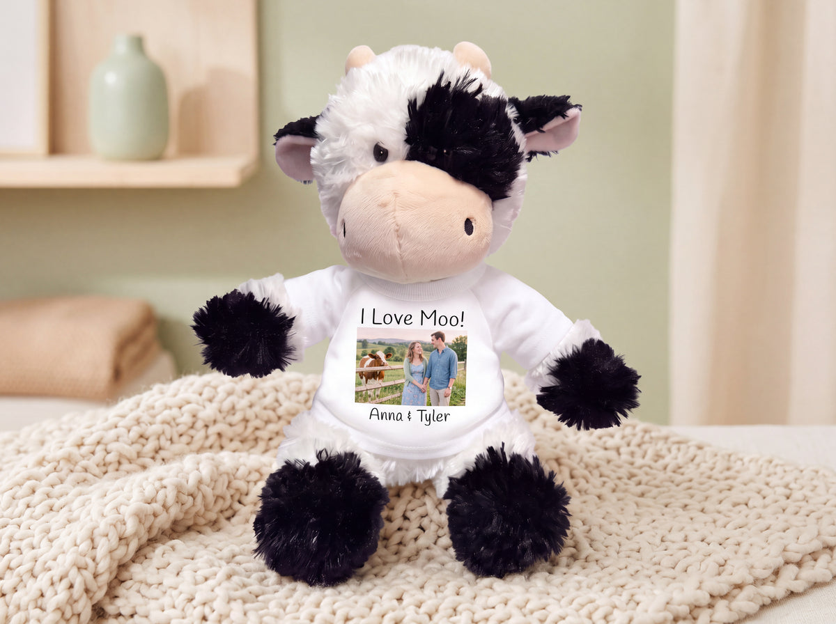 Personalized Stuffed Cow - 12 inch Tubbie Wubbie Cow with Photo and/or Text, custom gift
