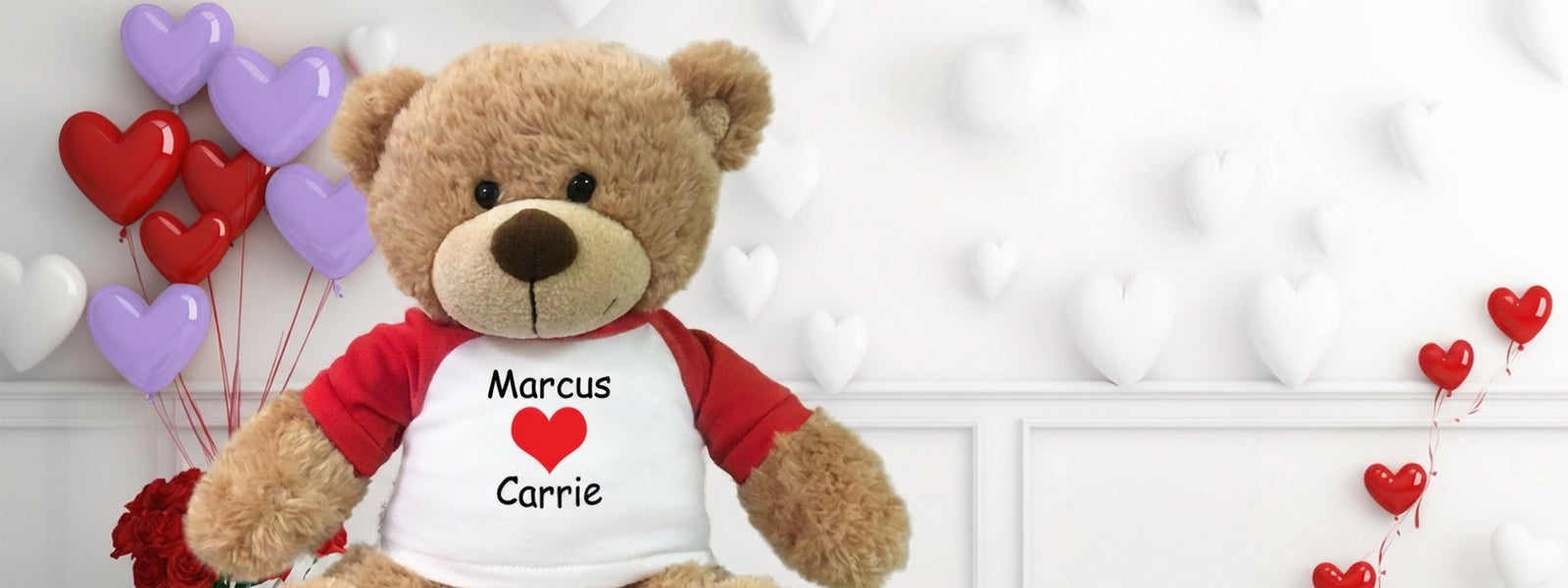 Personalized teddy bears and stuffed animals to say I love you on Valentine's Day