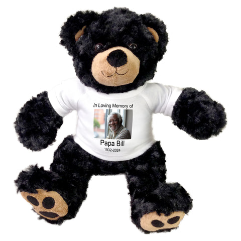 Personalized Photo Memorial Teddy Bear -  13" Black Vera Bear