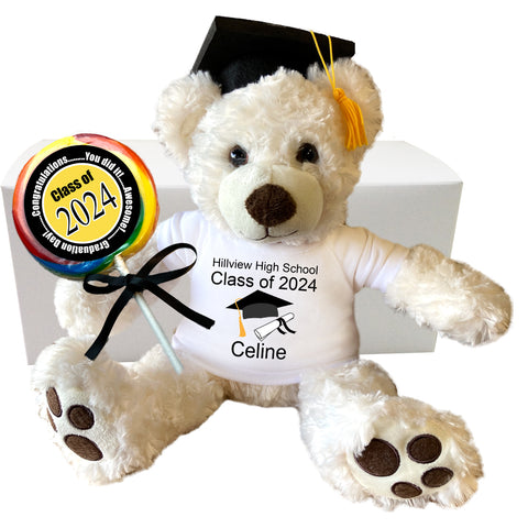 Graduation Teddy Bear Personalized Gift Set - 13" Vera Bear, Pearly White - Class of 2024