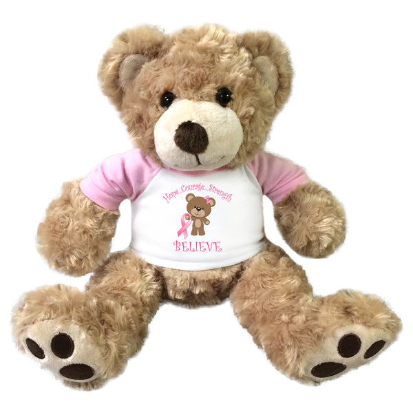 Breast Cancer Support Teddy Bear - Personalized 13" Honey Vera Bear - Believe Design