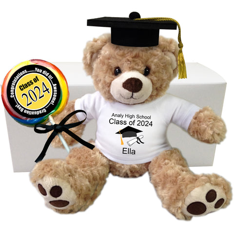 Personalized Graduation Teddy Bear Gift Set - 13 Inch Honey Vera Bear - Class of 2024