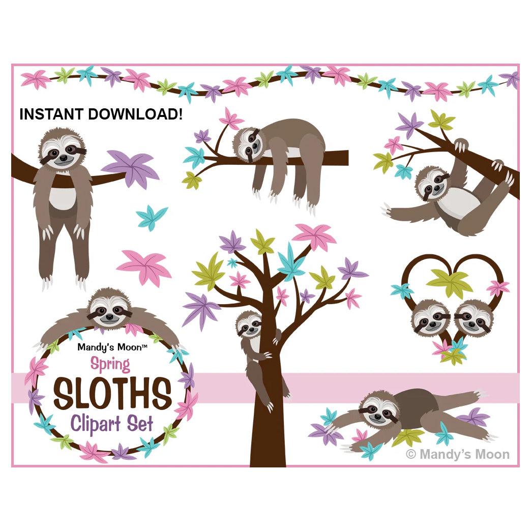 Sloths Spring Clipart Set (Personal & Nonprofit Use only) – Mandys Moon ...