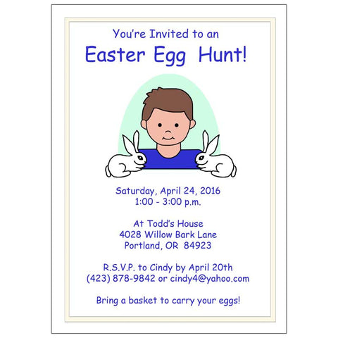 Easter Party or Egg Hunt Invitations - Boy