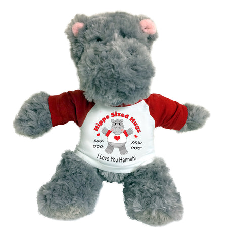 Personalized Valentine or Love Hippo - 12" Plush Hippopotamus - Hippo Sized Hugs! Red