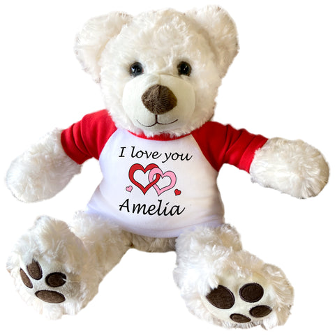 Personalized I Love You Teddy Bear - 13" Vera Bear, Pearly White