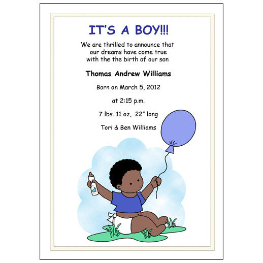 Balloon Baby Boy Birth Announcement