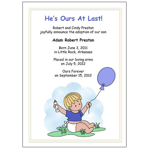 Balloon Baby Adoption Announcement - Boy
