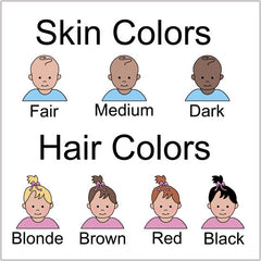Examples of skin colors and hair colors for baby's first Christmas ornament