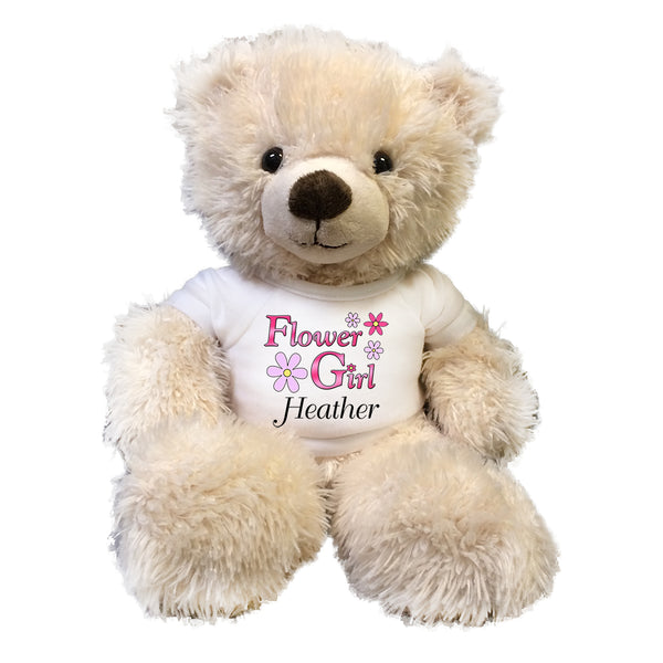 Flower Girl Teddy Bear -  Personalized 14" Cream Tummy Bear