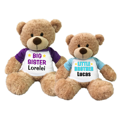 Big Sister / Little Brother Personalized Teddy Bears - Set of 2 Bonny Bears