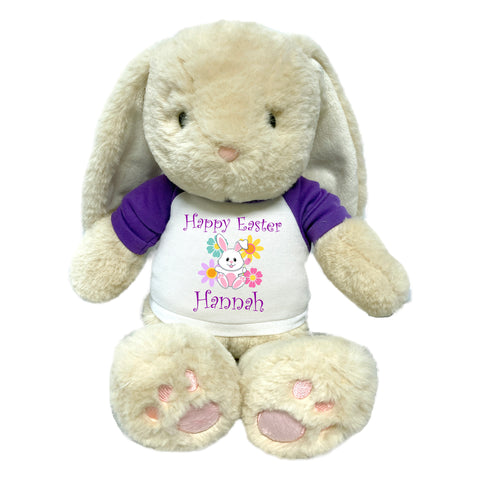 Personalized Easter Bunny - 14" Plush Brulee Bunny - Flower Design - Purple