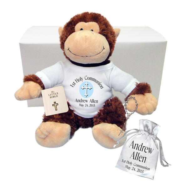 First Communion Monkey Gift Set - Personalized 12" Plush Chimp