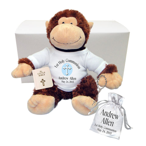 First Communion Monkey Gift Set - Personalized 12" Plush Chimp