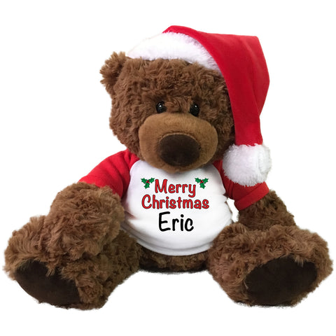 Personalized Christmas Teddy Bear - 13" Coco Bear with Santa Hat