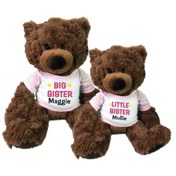 Big Sister / Little Sister Personalized Teddy Bears - Set of 2 Coco Bears, 15" and 13"