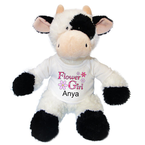 Flower Girl Stuffed Cow -  Personalized 12" Plush Cow