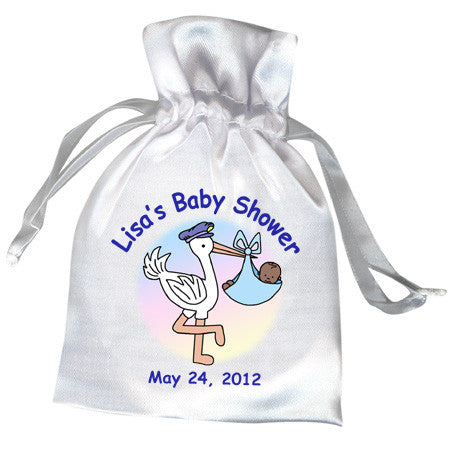 Pastel Stork Satin Baby Shower Favor Bag
