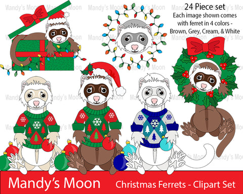 Christmas Ferrets Clipart Set (Personal & Nonprofit Use only)
