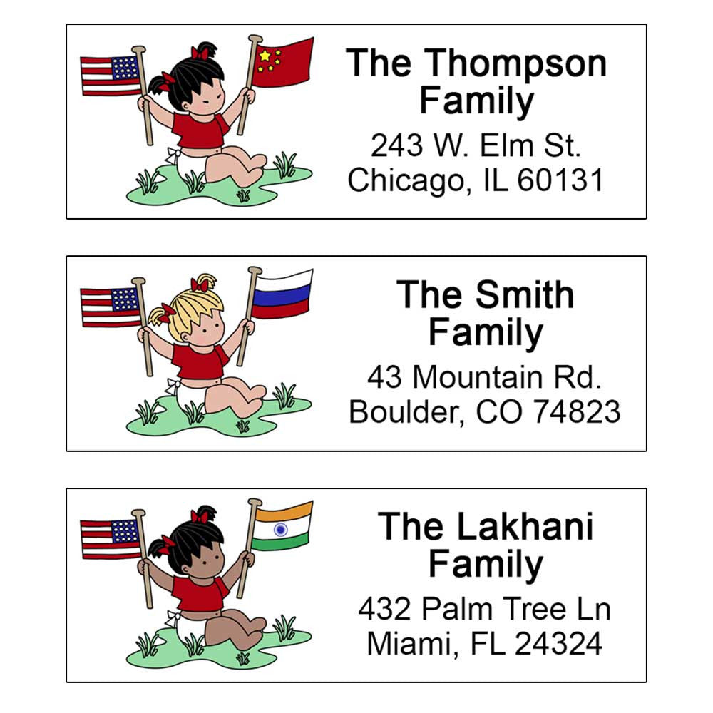 Baby Address Labels Flag Baby Adoption Return Address Labels – Mandys Moon Personalized Gifts