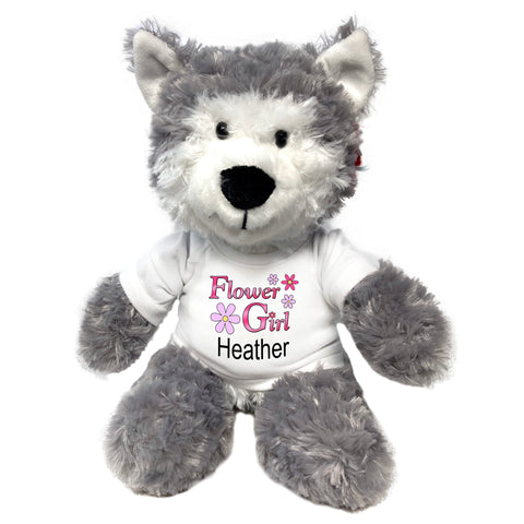 Flower Girl Husky Dog / Wolf -  Personalized 12" Plush